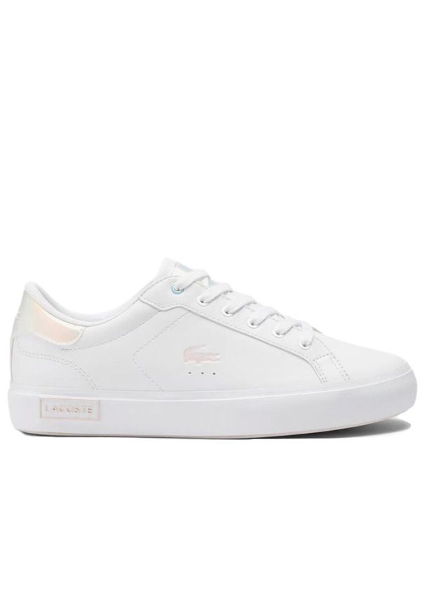 Buty Lacoste Powercourt 747SUJ0013-1Y9 - białe. Okazja: na co dzień. Zapięcie: sznurówki. Kolor: biały. Materiał: skóra, guma, syntetyk. Wzór: aplikacja