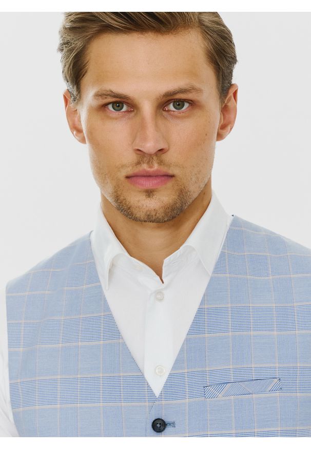 Pako Lorente - PAKO LORENTE – Męska kamizelka w kratę księcia Walii. Okazja: na wesele, na ślub cywilny. Materiał: wiskoza, elastan, poliester