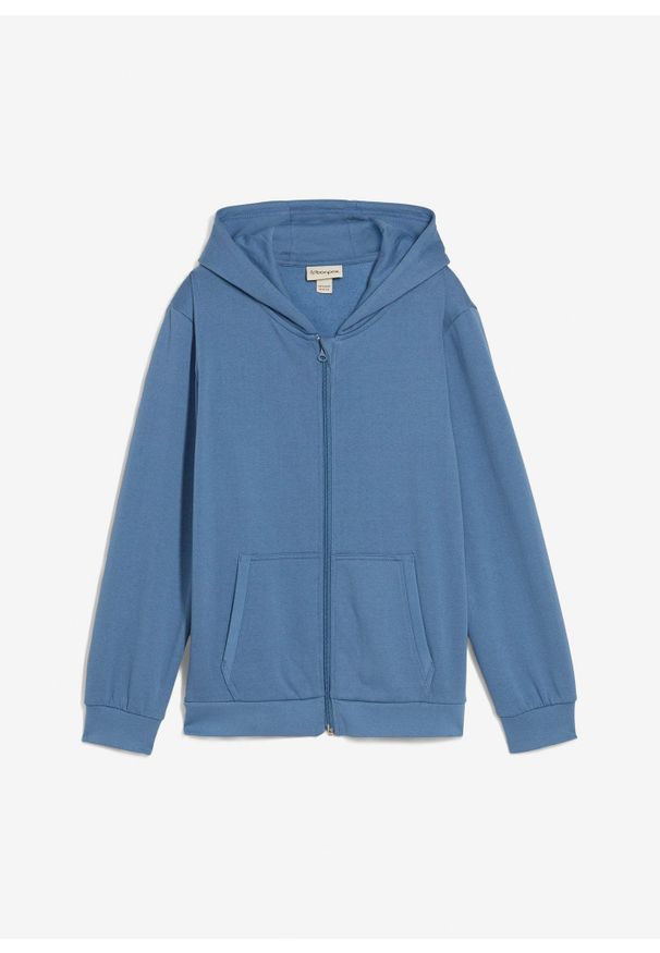 bonprix - Bluza rozpinana z kapturem, z miękkiej mieszanki bawełny. Typ kołnierza: kaptur. Kolor: niebieski. Materiał: bawełna