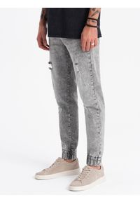 Ombre Clothing - Spodnie męskie JOGGERY jeansowe z przetarciami - jasnoszare V4 OM-PADJ-0150 - XXL. Kolor: szary. Materiał: jeans #6