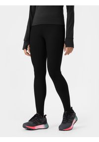 4f - Legginsy z prążkowanej dzianiny z otworem na piętę damskie. Okazja: na co dzień. Stan: podwyższony. Kolor: czarny. Materiał: dzianina, prążkowany. Długość: długie. Styl: casual #2