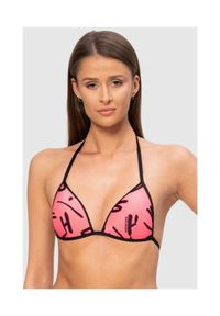MOSCHINO Różowa góra od bikini w litery, Rozmiar S. Kolor: różowy. Wzór: aplikacja #1