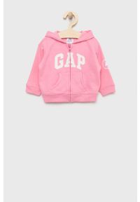 GAP bluza dziecięca kolor różowy z kapturem z aplikacją. Okazja: na co dzień. Typ kołnierza: kaptur. Kolor: różowy. Materiał: poliester. Wzór: aplikacja. Styl: casual #1