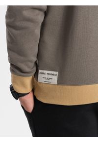 Ombre Clothing - Bluza męska OVERSIZE z kontrastowym łączeniem kolorów - khaki V7 - Rozmiar: XL. Kolor: brązowy. Materiał: materiał, poliester, bawełna. Wzór: aplikacja #7