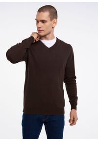 Ochnik - Sweter męski. Okazja: na co dzień. Kolor: brązowy. Materiał: bawełna. Długość: długie. Styl: casual, klasyczny