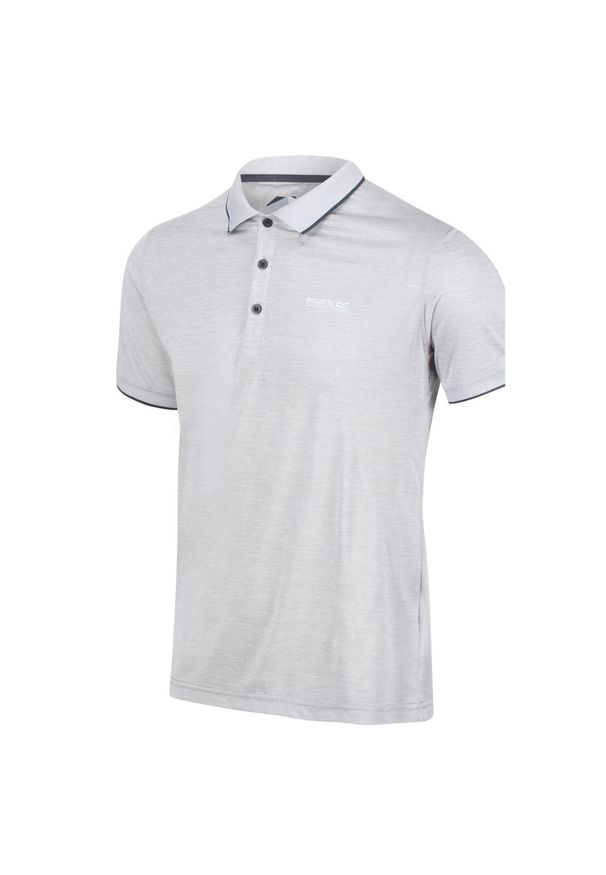 Regatta - Remex II męska koszulka polo. Okazja: na spacer. Typ kołnierza: polo. Kolor: szary, niebieski, wielokolorowy. Materiał: poliester. Długość rękawa: krótki rękaw. Długość: krótkie