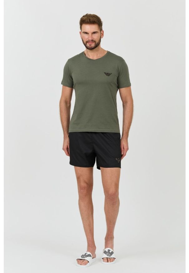 Emporio Armani - EMPORIO ARMANI Zielony męski t-shirt logo brodé, Rozmiar XL. Kolor: zielony