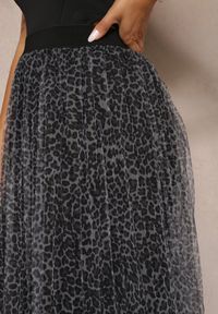 Renee - Czarno-Szara Tiulowa Spódnica o Rozkloszowanym Kroju Wykończona Gumką w Talii Risstina. Kolor: czarny. Materiał: tiul #3