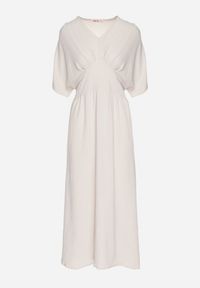 Born2be - Jasnobeżowa Sukienka z Bawełną i Górą w Stylu Nietoperza Filenia. Okazja: na co dzień. Kolor: beżowy. Materiał: bawełna. Styl: casual #5