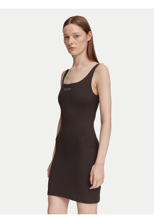 Guess Sukienka letnia V6YK07 K4711 Brązowy Slim Fit. Kolor: brązowy. Materiał: syntetyk. Sezon: lato