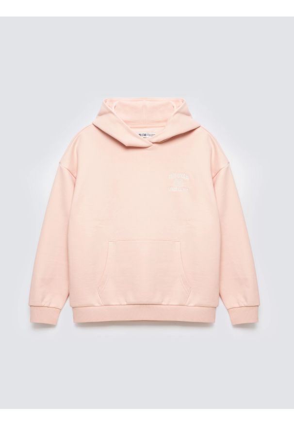 Big-Star - Bluza dziewczęca z kapturem różowa Alana 600. Okazja: na co dzień, na uczelnię. Typ kołnierza: kaptur. Kolor: różowy. Materiał: dzianina, materiał. Wzór: aplikacja, haft. Styl: casual, elegancki