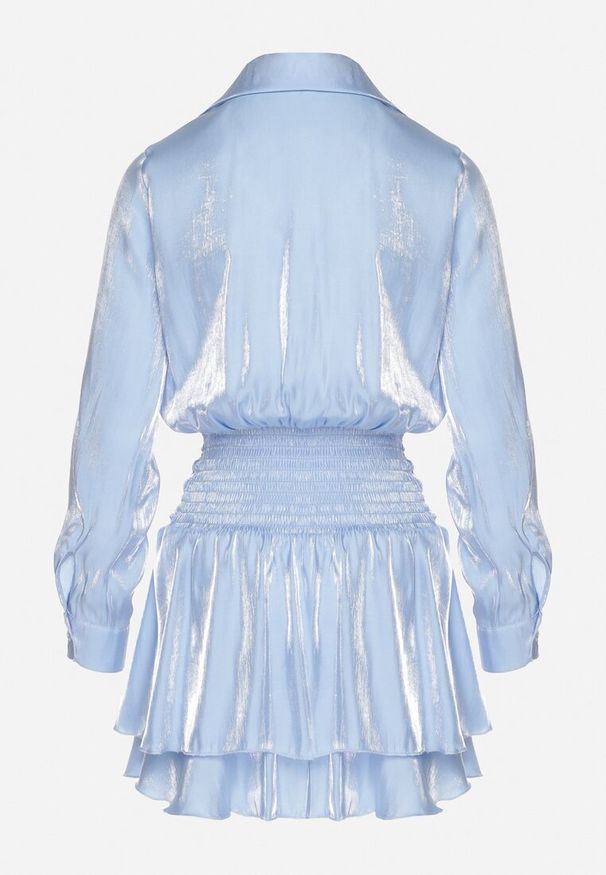 Born2be - Niebieska Sukienka z Wiskozy o Koszulowym Kroju z Falbankami Liova. Typ kołnierza: kołnierz z falbankami. Kolor: niebieski. Materiał: wiskoza. Typ sukienki: koszulowe