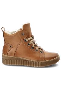 Brązowe Trzewiki Armodo Ocieplane Buty Damskie. Okazja: na co dzień. Kolor: brązowy. Materiał: skóra, futro, syntetyk. Sezon: zima. Obcas: na koturnie. Styl: casual, klasyczny #5