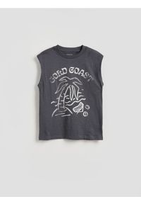 Reserved - Bawełniany t-shirt bez rękawów - ciemnoszary. Kolor: szary. Materiał: bawełna. Długość rękawa: bez rękawów #1