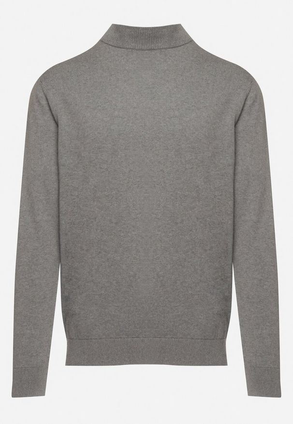 Born2be - Szary Sweter Półgolf z Bawełną Ozdobiony Ściągaczami Zolila. Okazja: na co dzień, na spotkanie biznesowe. Kolor: szary. Materiał: bawełna. Długość rękawa: długi rękaw. Długość: długie. Wzór: aplikacja. Styl: casual, biznesowy, klasyczny