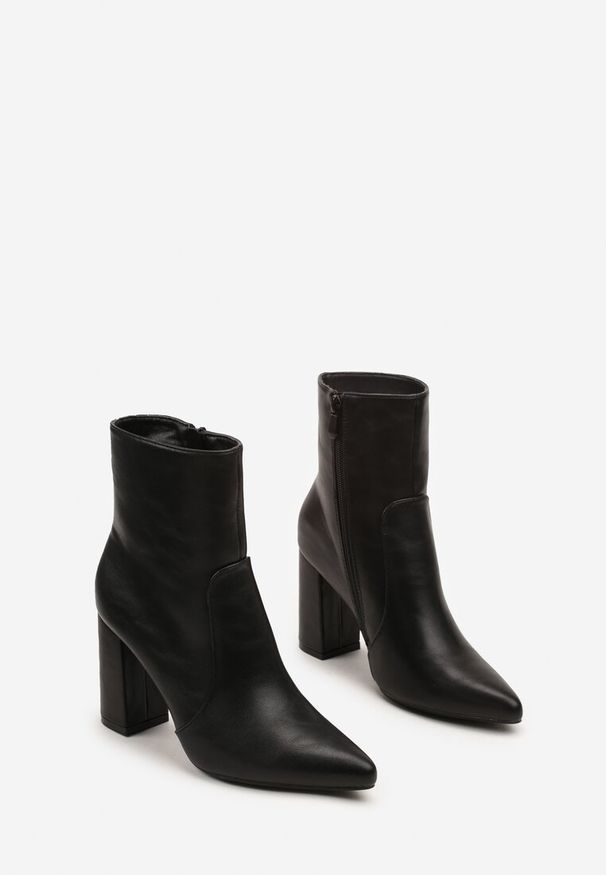 Born2be - Czarne Botki na Słupku z Dodatkową Cholewką Imitującą Nogawkę Nalapeia. Okazja: na co dzień. Kolor: czarny. Materiał: jeans. Szerokość cholewki: normalna. Obcas: na słupku. Styl: casual