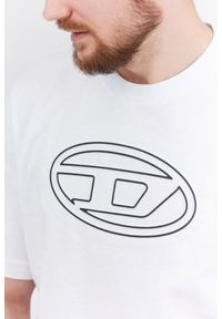 Diesel - DIESEL Biały t-shirt męski z wytłaczanym logo. Kolor: biały. Materiał: prążkowany #3