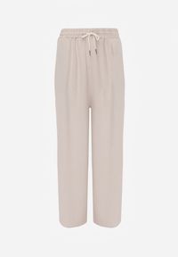 Renee - Jasnobeżowe Spodnie High Waist ze Sznurkiem w Talii i Prostą Nogawką Raveann. Okazja: na co dzień, na spacer. Stan: podwyższony. Kolor: beżowy. Wzór: aplikacja. Styl: casual #7