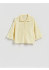 Reserved - Kardigan z dodatkiem wełny z alpaki - jasnożółty. Kolor: żółty. Materiał: wełna #1