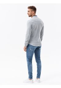 Ombre Clothing - Bawełniana męska koszula SLIM FIT ze stójką w kolorowe paski – szara V5 OM-SHCS-0178 - XXL. Okazja: na co dzień. Typ kołnierza: kołnierzyk stójkowy. Kolor: czarny. Materiał: bawełna. Długość: długie. Wzór: paski, kolorowy. Styl: casual #6