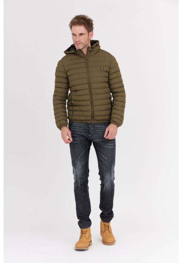 Invicta - INVICTA Zielona męska kurtka puchowa z kapturem, Rozmiar XL. Typ kołnierza: kaptur. Kolor: zielony. Materiał: puch