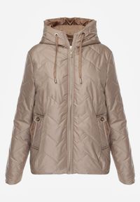 Born2be - Brązowa Przejściowa Kurtka Pikowana z Kapturem i Kieszeniami Sazia. Okazja: na co dzień. Typ kołnierza: kaptur. Kolor: brązowy. Materiał: poliester, jeans. Styl: casual, sportowy #7