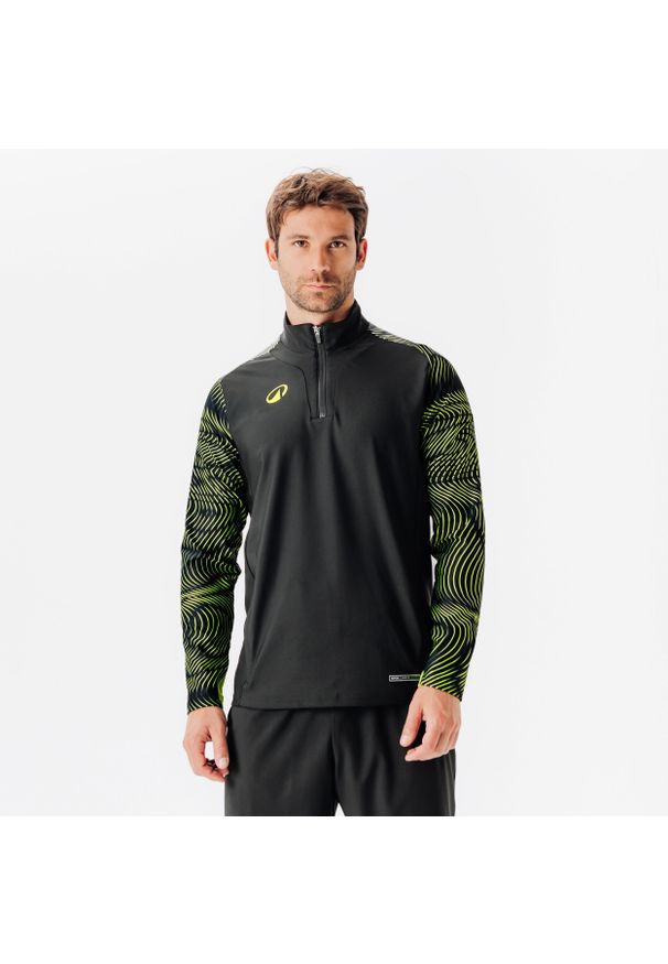 KIPSTA - Bluza piłkarska Kipsta Viralto Wavy Club na krótki suwak. Kolor: czarny. Materiał: poliester, materiał, elastan. Długość: krótkie. Sport: piłka nożna