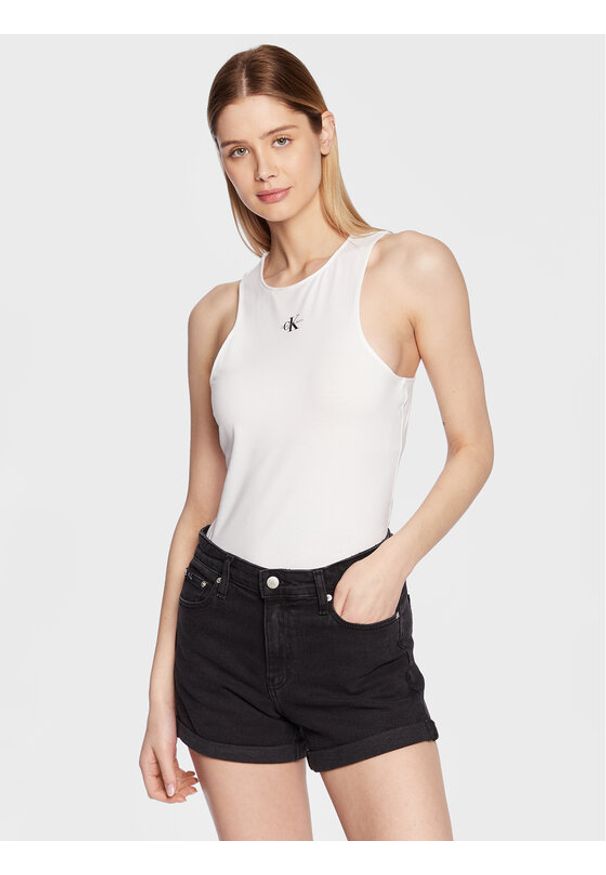 Calvin Klein Jeans Top J20J220765 Biały Regular Fit. Kolor: biały. Materiał: bawełna