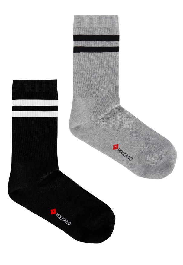 Volcano - Sportowe skarpety z paskami A-HUGO, dwupak. Materiał: poliester, elastan, prążkowany, bawełna, materiał, włókno. Wzór: paski, nadruk