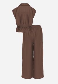 Renee - Brązowy Komplet Utility z Wiskozy Spodnie i Bluzka na Suwak ze Ściągaczem Petolira. Kolor: zielony. Materiał: wiskoza #3