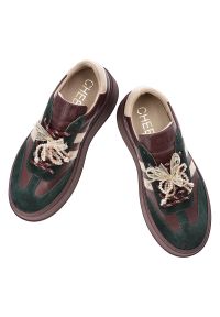 CheBello - Bordowe Sneakersy Chebello Stylowe Obuwie Damskie. Zapięcie: sznurówki. Kolor: czerwony. Materiał: zamsz, jeans, skóra. Obcas: na platformie. Styl: elegancki #2