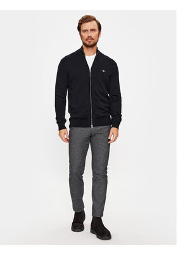 GANT - Gant Kardigan Casual Cotton Zip 8030164 Czarny Regular Fit. Okazja: na co dzień. Kolor: czarny. Materiał: bawełna. Styl: casual