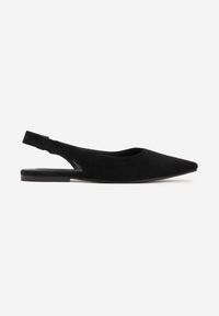 Renee - Czarne Balerinki Typu Slingback Diarin. Nosek buta: otwarty. Kolor: czarny. Materiał: skóra, zamsz. Sezon: lato. Obcas: na obcasie. Wysokość obcasa: niski #5
