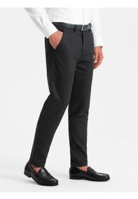 Ombre Clothing - Męskie klasyczne spodnie chino z delikatną teksturą - czarne V5. Kolor: czarny. Materiał: materiał, poliester, bawełna. Styl: klasyczny #5