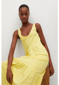 mango - Mango - Sukienka MASITO. Kolor: żółty. Materiał: bawełna, dzianina. Długość rękawa: na ramiączkach. Typ sukienki: rozkloszowane #1