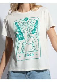 Sinsay - Bawełniana koszulka z nadrukiem - biały. Kolor: biały. Materiał: bawełna. Wzór: nadruk #1