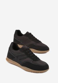 Born2be - Czarne Sneakersy w Stylu Tenisówek Ozdobione Geometrycznym Wzorem Fesilia. Okazja: na co dzień. Kolor: czarny. Materiał: jeans. Wzór: aplikacja, geometria #3