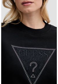 Guess - GUESS Czarna bluza damska z cyrkoniami Triangle Lace, Rozmiar XS. Okazja: na co dzień. Kolor: czarny. Materiał: jeans, dresówka. Wzór: aplikacja. Styl: elegancki, casual, klasyczny #6