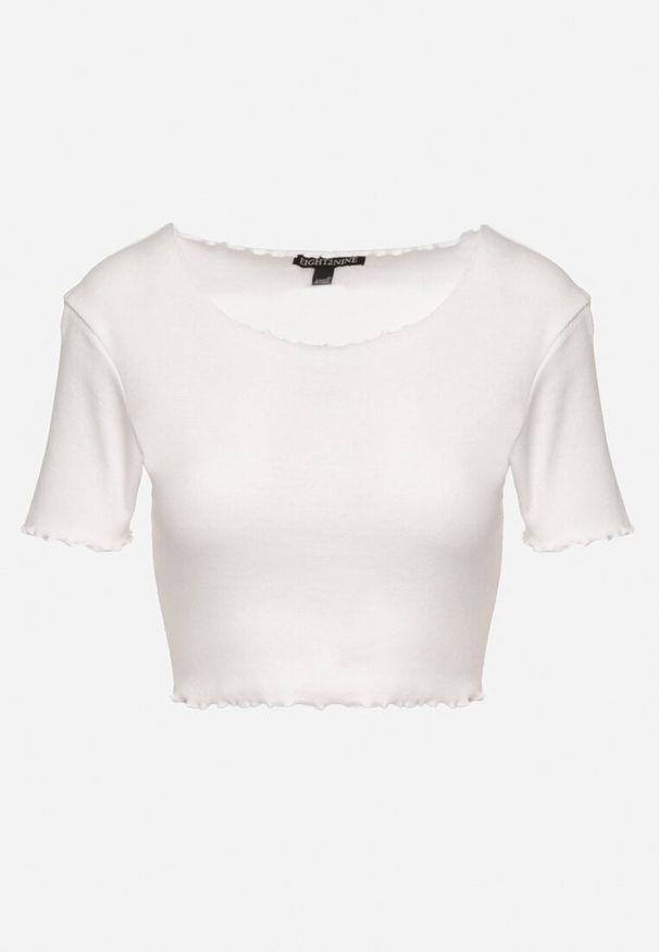 Born2be - Biały Prążkowany T-shirt z Bawełną Adlesa. Okazja: na co dzień. Kolor: biały. Materiał: bawełna, prążkowany. Styl: casual