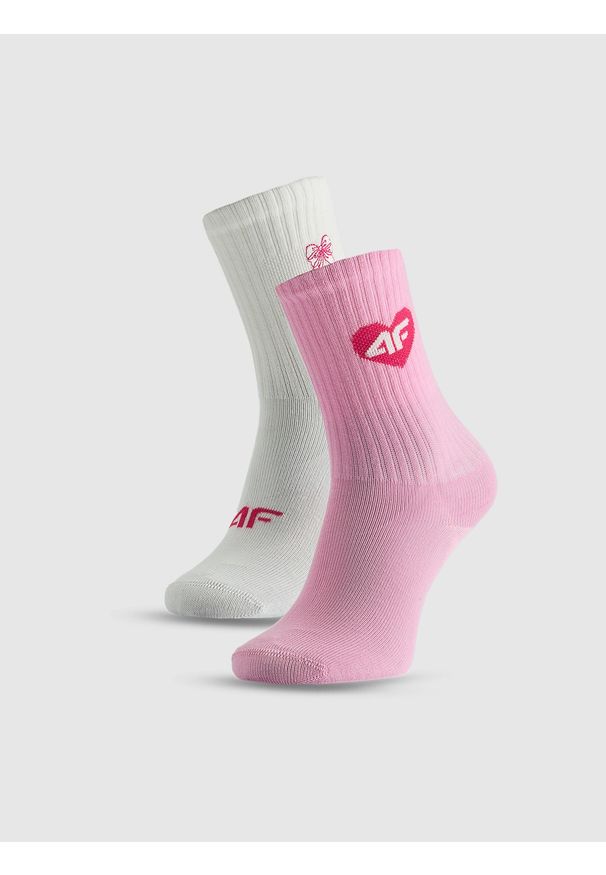 4f - 4F Skarpetki długie (2-pack) dziewczęce - biały+różowy 38-40. Kolor: wielokolorowy. Materiał: materiał, bawełna, włókno