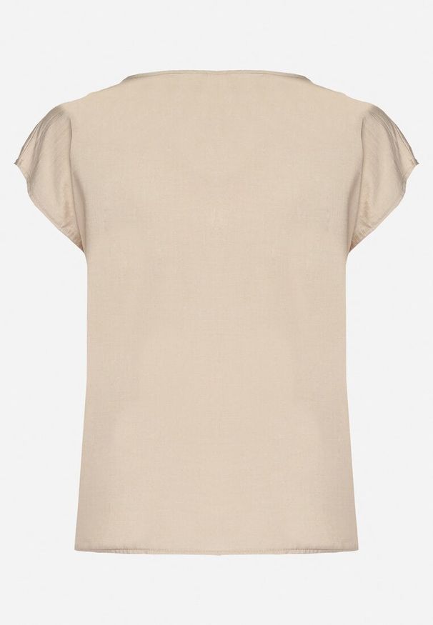 Born2be - Beżowa Bluzka z Krótkim Luźnym Rękawem Mepola. Okazja: na co dzień. Kolekcja: plus size. Kolor: beżowy. Materiał: jeans. Długość rękawa: krótki rękaw. Długość: krótkie. Styl: casual, elegancki