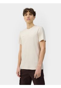 4f - T-shirt regular z nadrukiem męski. Kolor: beżowy. Materiał: bawełna. Wzór: nadruk #1