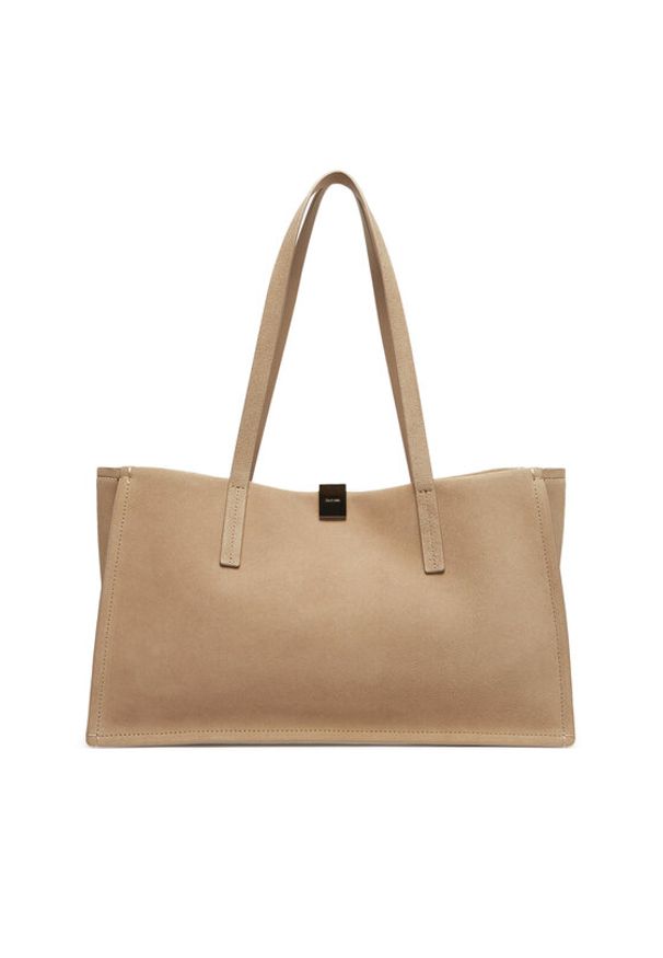 Calvin Klein Torebka K60K612982 Beżowy. Kolor: beżowy. Materiał: skórzane, zamszowe