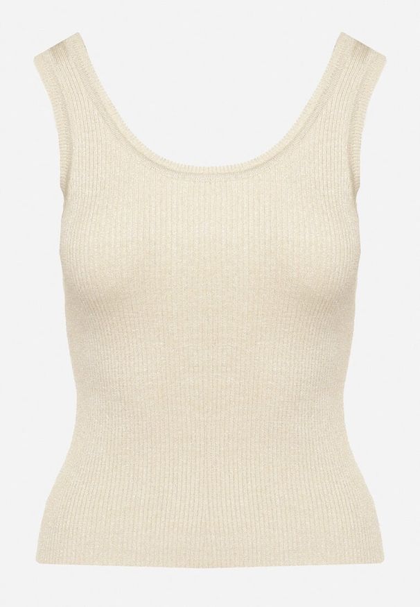 Born2be - Beżowy Top z Wiskozą Obszyty Metaliczną Nicią Nerevana. Okazja: na co dzień, do pracy. Kolor: beżowy. Materiał: wiskoza. Styl: casual, elegancki, wizytowy