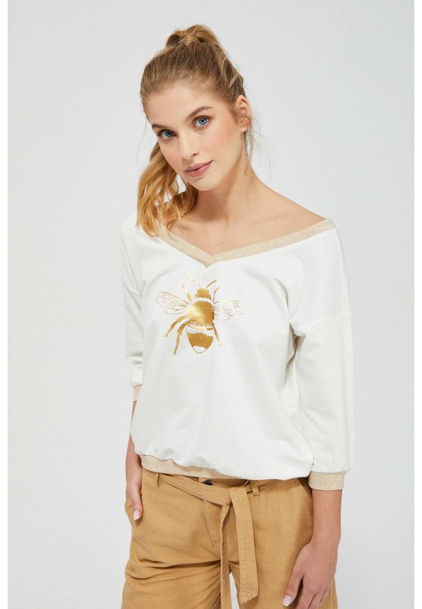 Bluza MOODO z dekoltem w serek, z nadrukiem