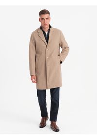 Ombre Clothing - Męski płaszcz jednorzędowy bez podszewki – beżowy V7 - Rozmiar: XXL. Kolor: beżowy. Materiał: poliester, materiał. Wzór: melanż. Styl: elegancki #3