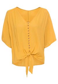Bluzka z przewiązaniem bonprix żółty. Kolor: żółty #1