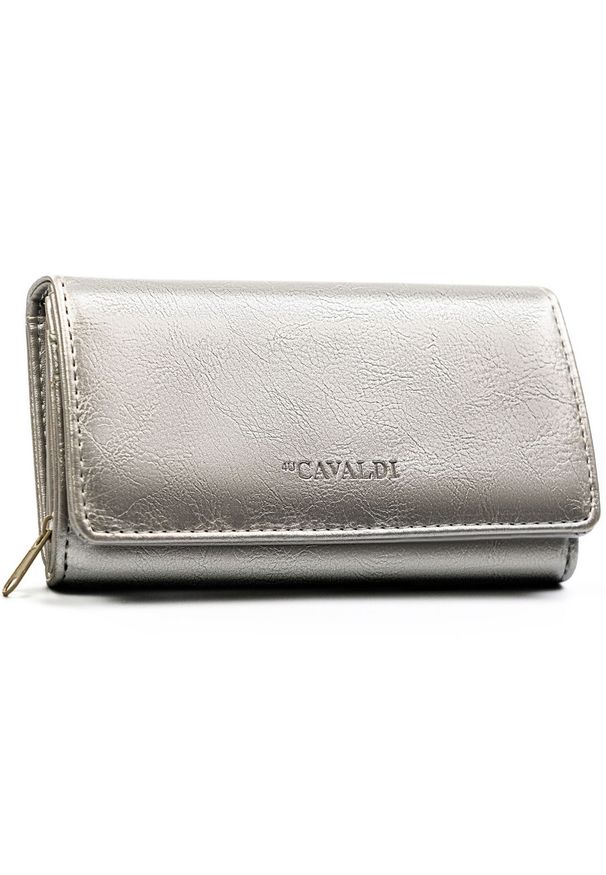 4U CAVALDI - Duży, srebrny portfel damski ze skóry ekologicznej z kieszonką zewnętrzną - 4U Cavaldi. Kolor: srebrny. Materiał: skóra ekologiczna