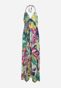 Born2be - Zielono-Fioletowa Rozkloszowana Sukienka z Wiskozy z Odcięciem pod Biustem Wiązana na Szyi i Plecach Nividia. Okazja: na co dzień. Kolor: zielony. Materiał: wiskoza. Sezon: lato. Typ sukienki: sportowe, proste. Styl: sportowy, klasyczny, casual, elegancki #7