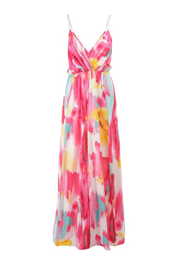 Born2be - Fuksjowa Sukienka Galiphae. Kolor: różowy. Długość rękawa: na ramiączkach. Wzór: kolorowy. Typ sukienki: kopertowe. Styl: wizytowy. Długość: maxi